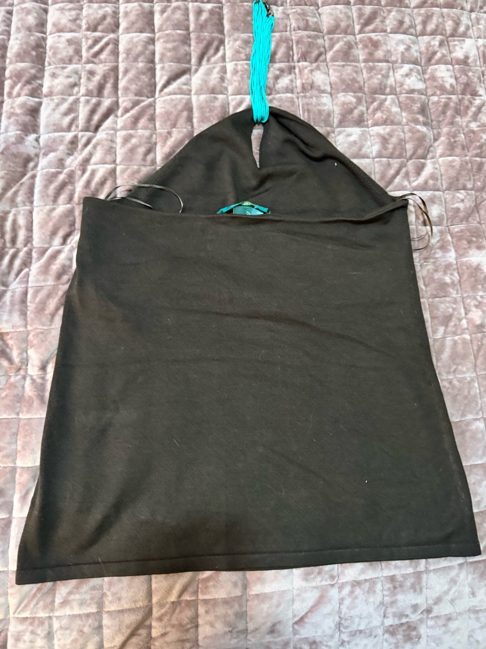 Lauren Ralph Lauren Silk Blend Halter Top XL Espresso Turquoise Beaded Neck NWT - Picture 5 of 6